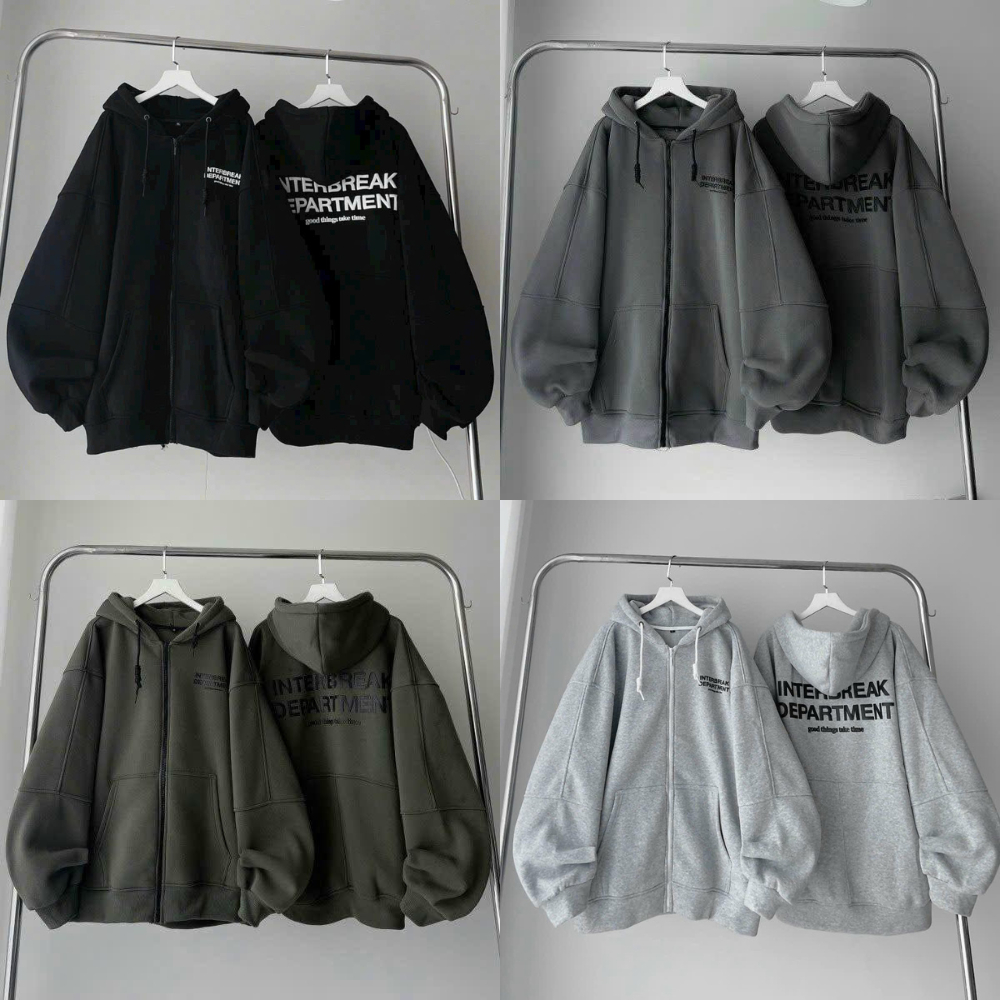 เสื้อแจ็คเก็ตผ้าฟลีซผู้ชายและผู้หญิง ไม่จํากัดเพศ ทรงใหญ่ แขนยาว หมวก 2 ชั้นนูนคําว่า อินเตอร์เบียก