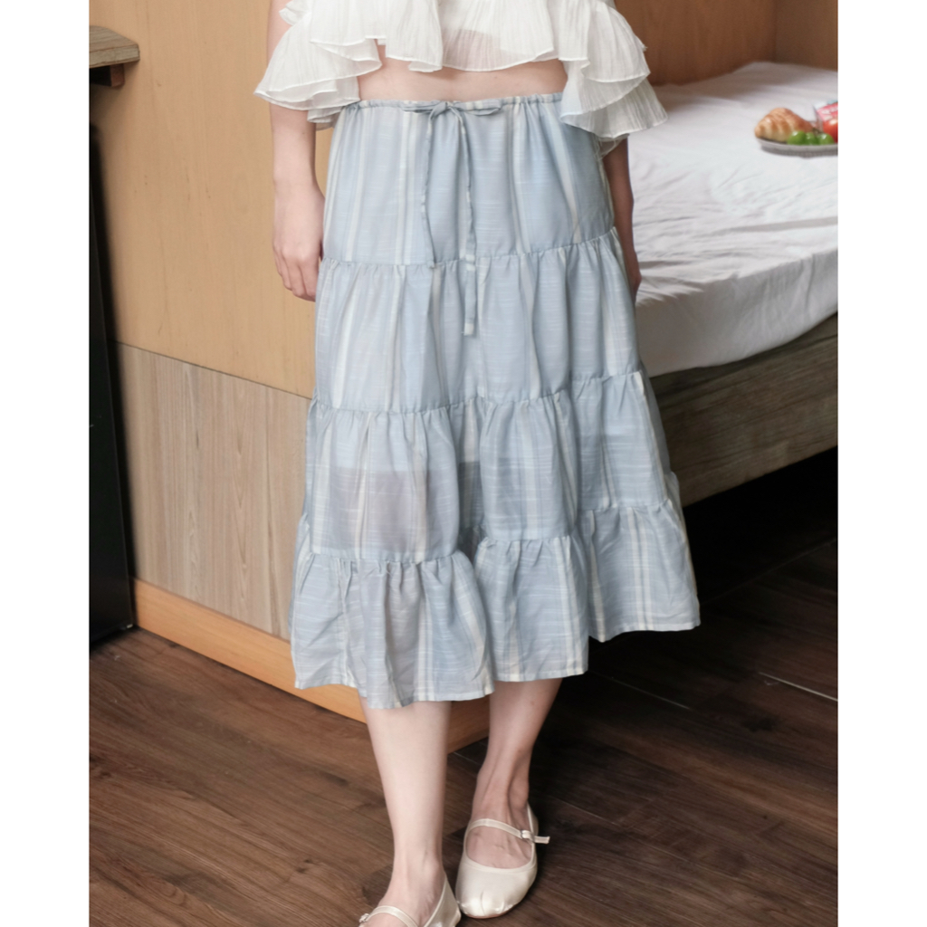 Dóra the label - กระโปรง Mona พร้อมกระโปรงชีฟองนุ่มลายสก๊อตเอวต่ํา