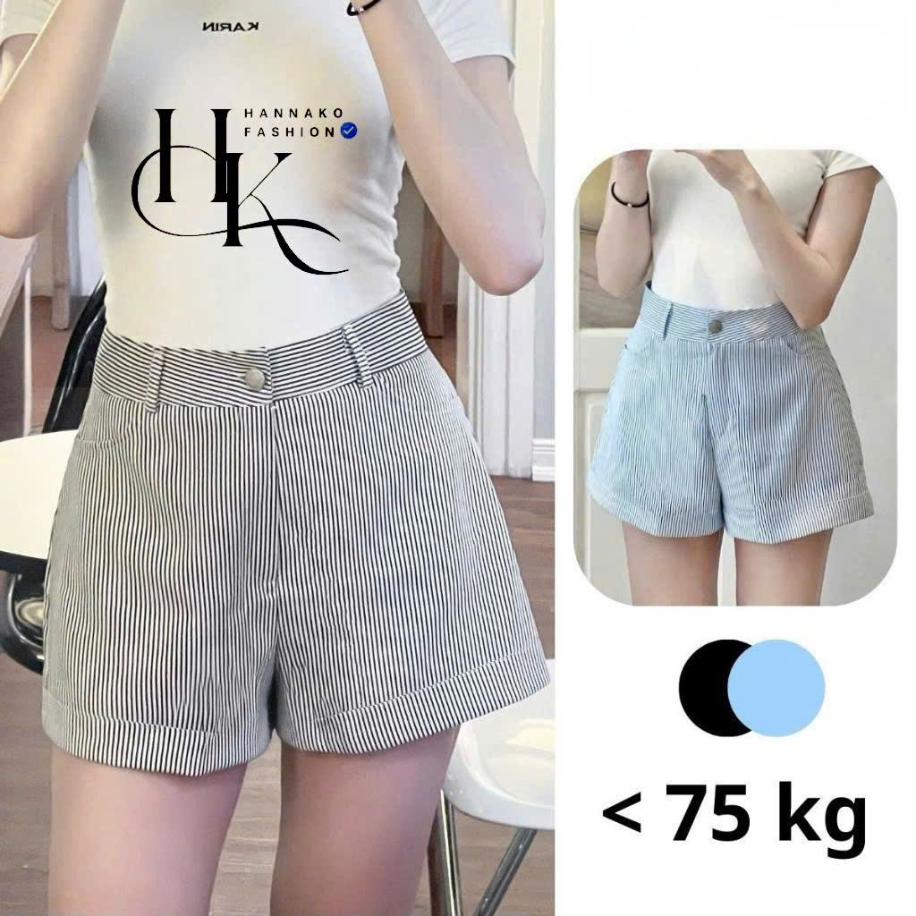ฮันนาโกะ กางเกงขาสั้นลายสก๊อตผู้หญิงทรงเอกระดาษสีกากีไซส์ใหญ่กางเกงขาสั้นลายทางรหัส10254