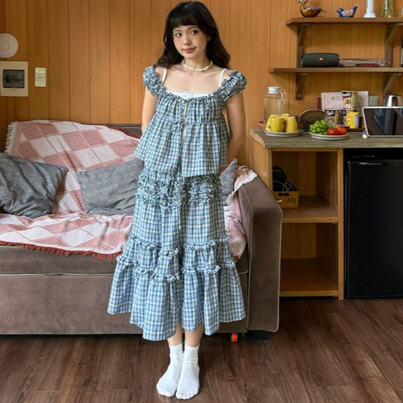 Dóra the label - Rei เซตเดรสลายสก๊อตสีน้ําเงิน (INSIDE SHIRT NOT INCLUDED)