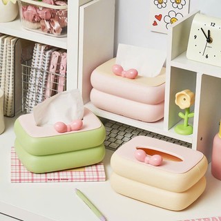 Hộp đựng khăn giấy để bàn (kèm nơ)  nhiều màu xinh xắn đáng yêu