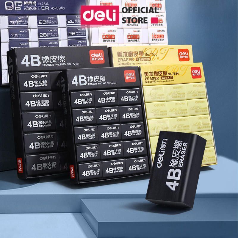 Deli Eraser Super Clean, Less Crumbs - ใช้สําหรับข้อสอบหลายทางเลือก, 4B Fine Art Drawing - [FAST]