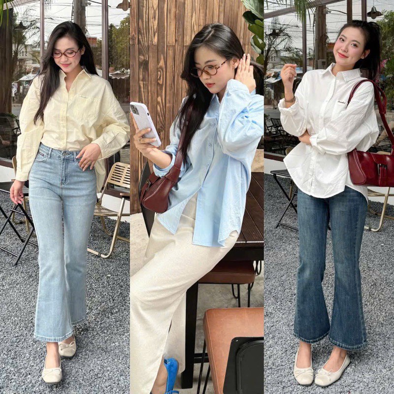 5881 เสื้อเชิ้ตเนื้อนุ่มทรงหลวมผ่า