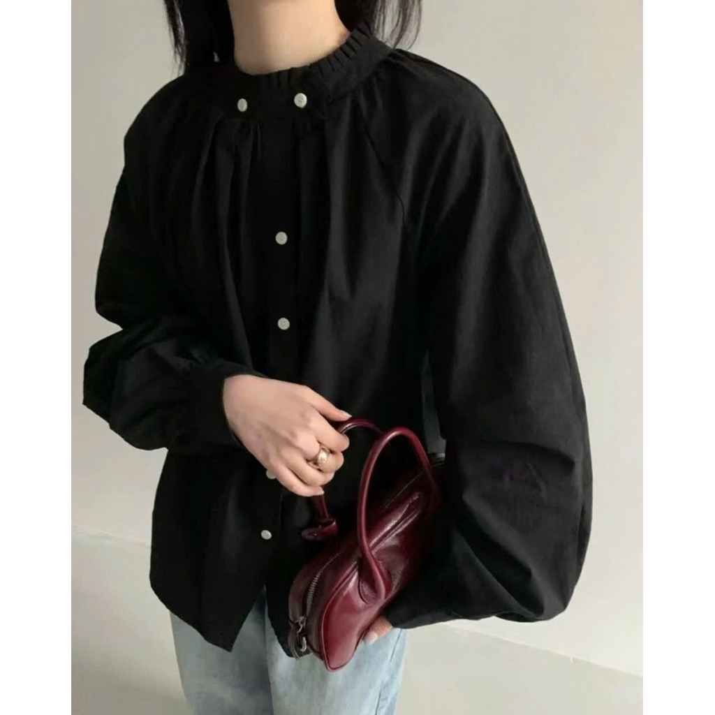 Onni st เสื้อคอปกจับจีบ 2 ปุ่ม