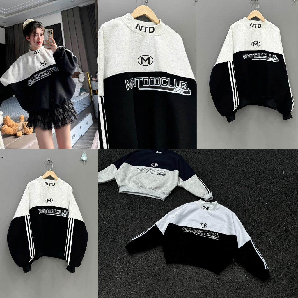 เสื้อสเวตเตอร์คอกลมกว้าง 60กก. พิมพ์ลาย NTD Letters คอปกไหล่ แขนเสื้อลายทาง น่ารักสุดๆ