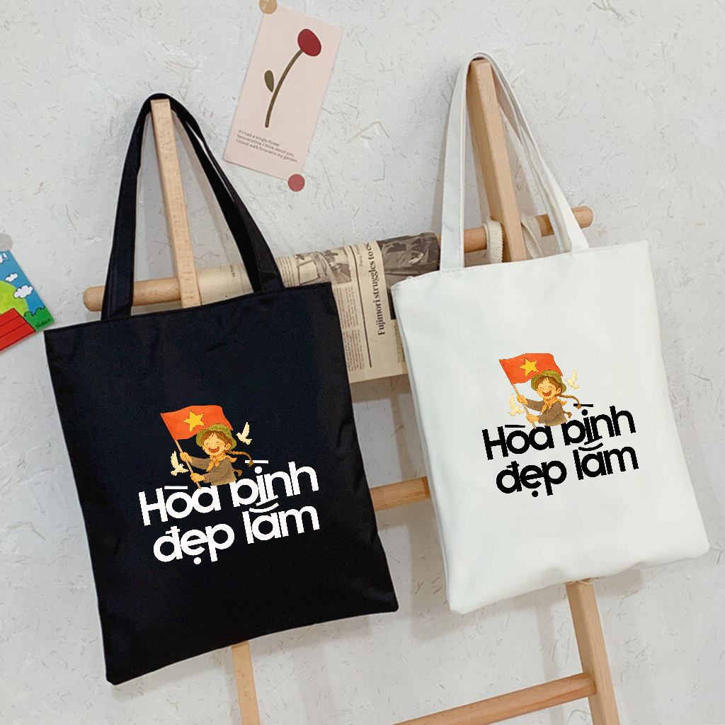 กระเป๋าโท้ต Hoa Binh สวยมาก กระเป๋าสะพายผ้าแคนวาส 2 ใบ สําหรับไปโรงเรียนและออกไปข้างนอก เหมาะกับขนาด