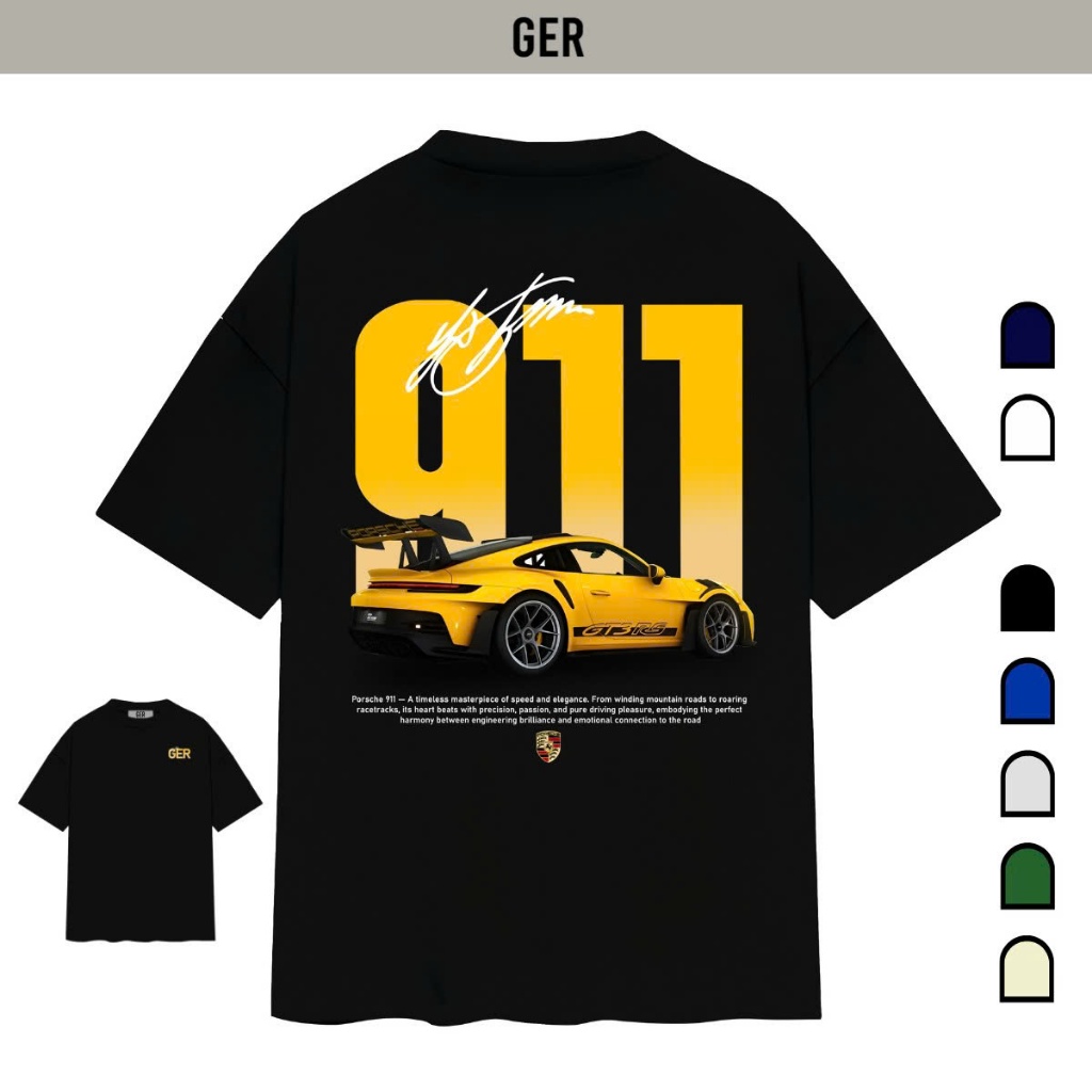 PORCHER 911 เสื้อยืดแขนสั้น, GER Studio G22 เสื้อยืดหลวมสําหรับผู้ชายและผู้หญิงขนาด S - 4XL ผ้าฝ้าย 