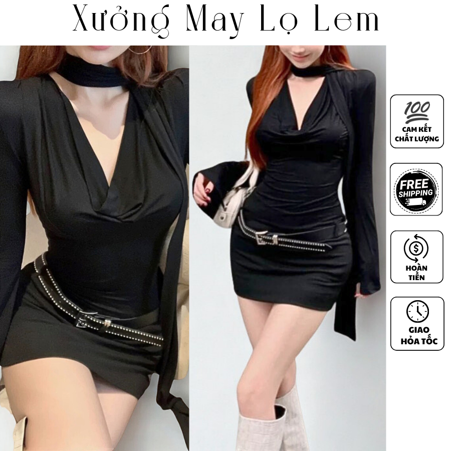 (HCMC EXPRESS) ชุดเดรสปก Do Larong แขนยาวพร้อมสายคล้องคอ (ไม่รวมเข็มขัด) K6258_XUONGMAYLOLEM