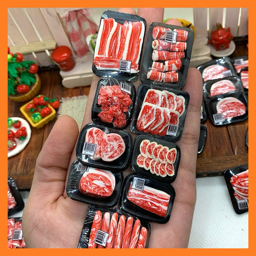 ถาดซุปเปอร์มาร์เก็ต โมเดลเนื้อสด 🥩 | คอมโบเนื้อและพุงหมูดินสําหรับบ้านตุ๊กตาจิ๋ว