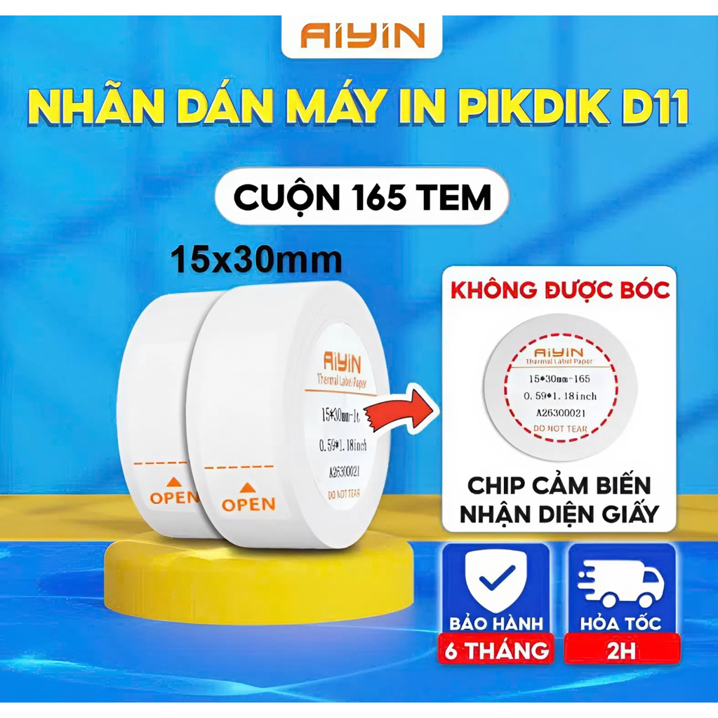 กระดาษพิมพ์ฉลาก 15x30 มม. สําหรับเครื่องพิมพ์ PikDik Aiyin D11 pro ในรูปแบบม้วน พร้อมกาวรูปลอกกาวล่วงหน้า กันน้ํา
