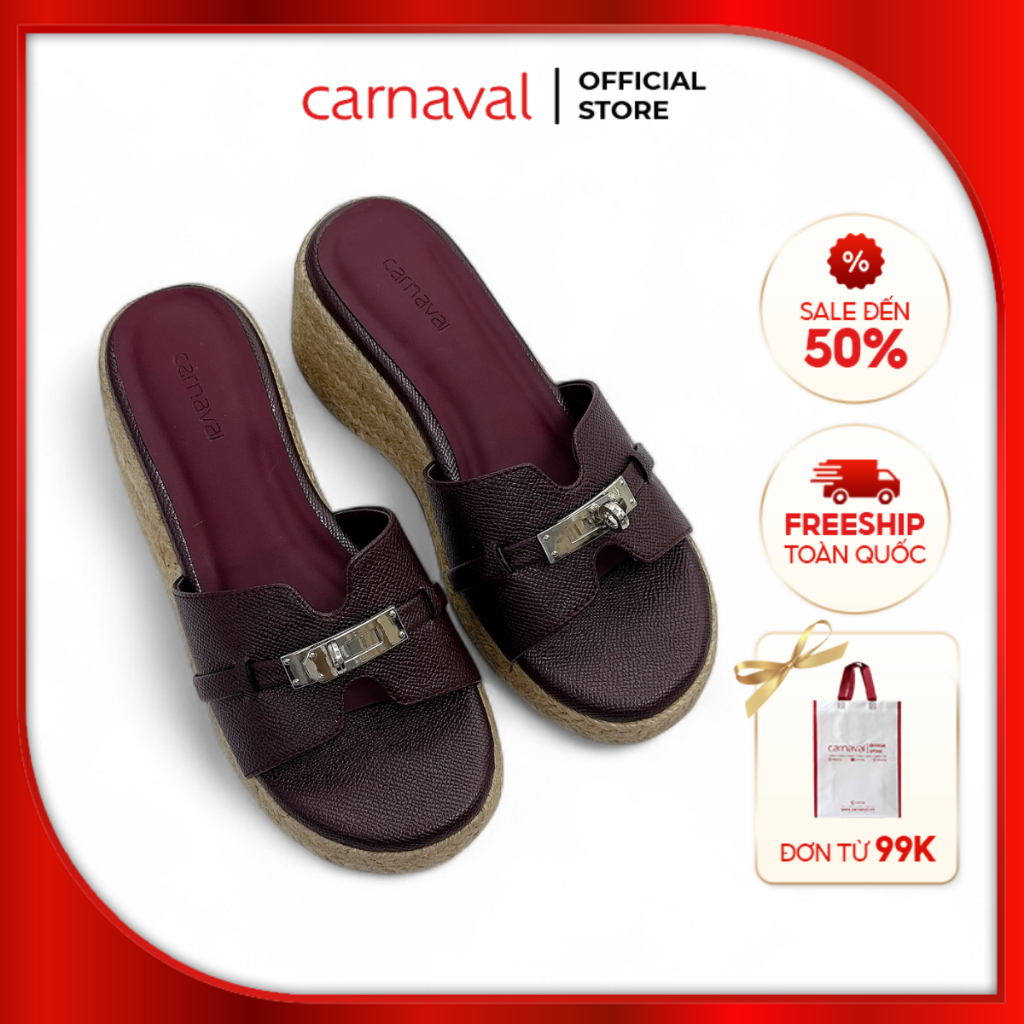 Carnaval Sedge Sole Canoe Sandals สูง 7 ซม. พร้อมสายรัดแนวนอนและเครื่องประดับแฟชั่นสไตล์เกาหลี - VS1
