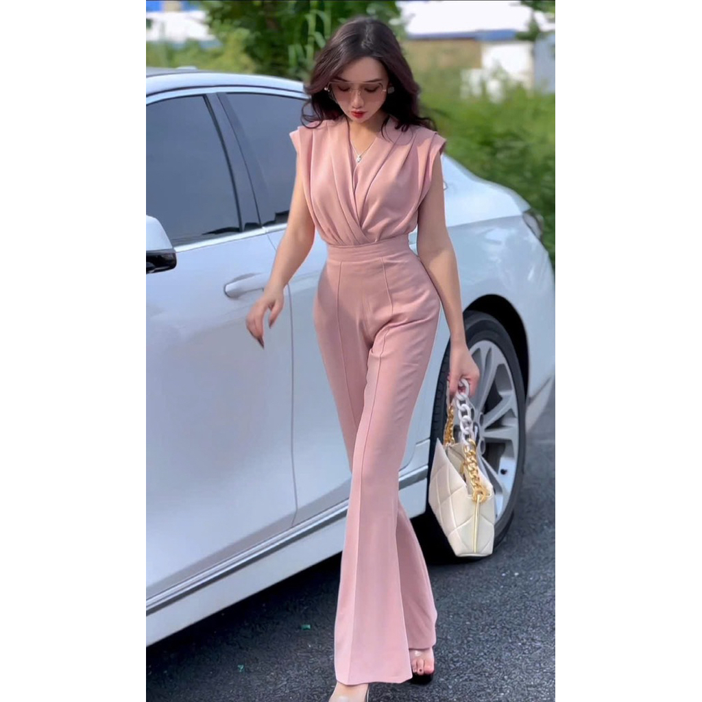 HTB STORE - MANGO SET WITH HEN SLEEVES FLARE PANTS 2 สีสีชมพูและสีฟ้าสําหรับการเล่นและทํางาน POLITIC