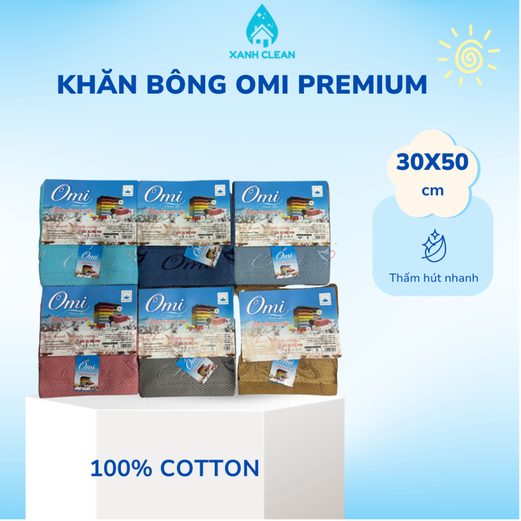 Omi premium Cotton towel 30x50cm - ผ้าฝ้ายคุณภาพสูง นุ่ม ลื่น ซึมซับเร็ว