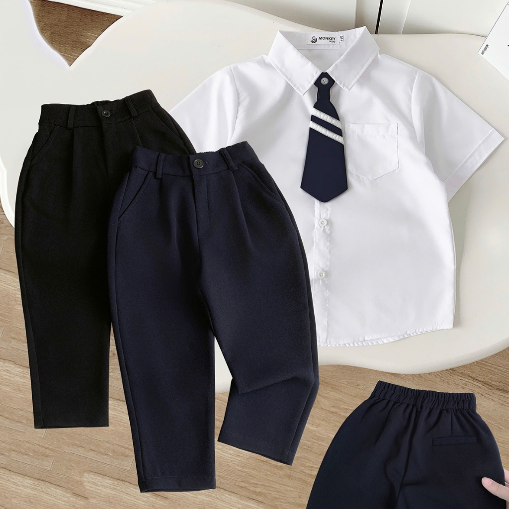 กางเกงนักเรียนชายเสื้อเชิ้ตสีขาวเด็กชายเสื้อผ้านักเรียนชาย