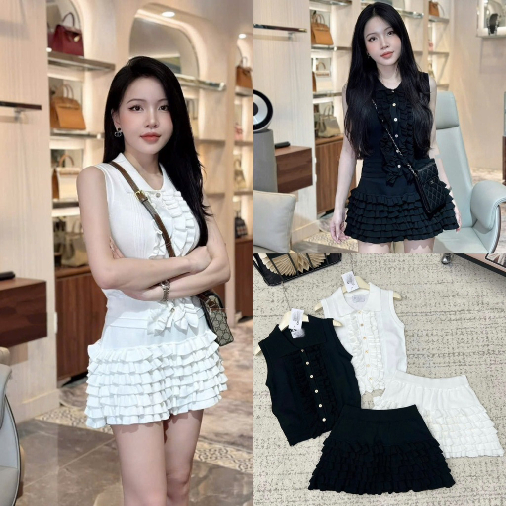 ชุดสเวตเตอร์แขนกุดเยอรมันโบราณ+กระโปรงระบาย(มีซับในกางเกง) 8824