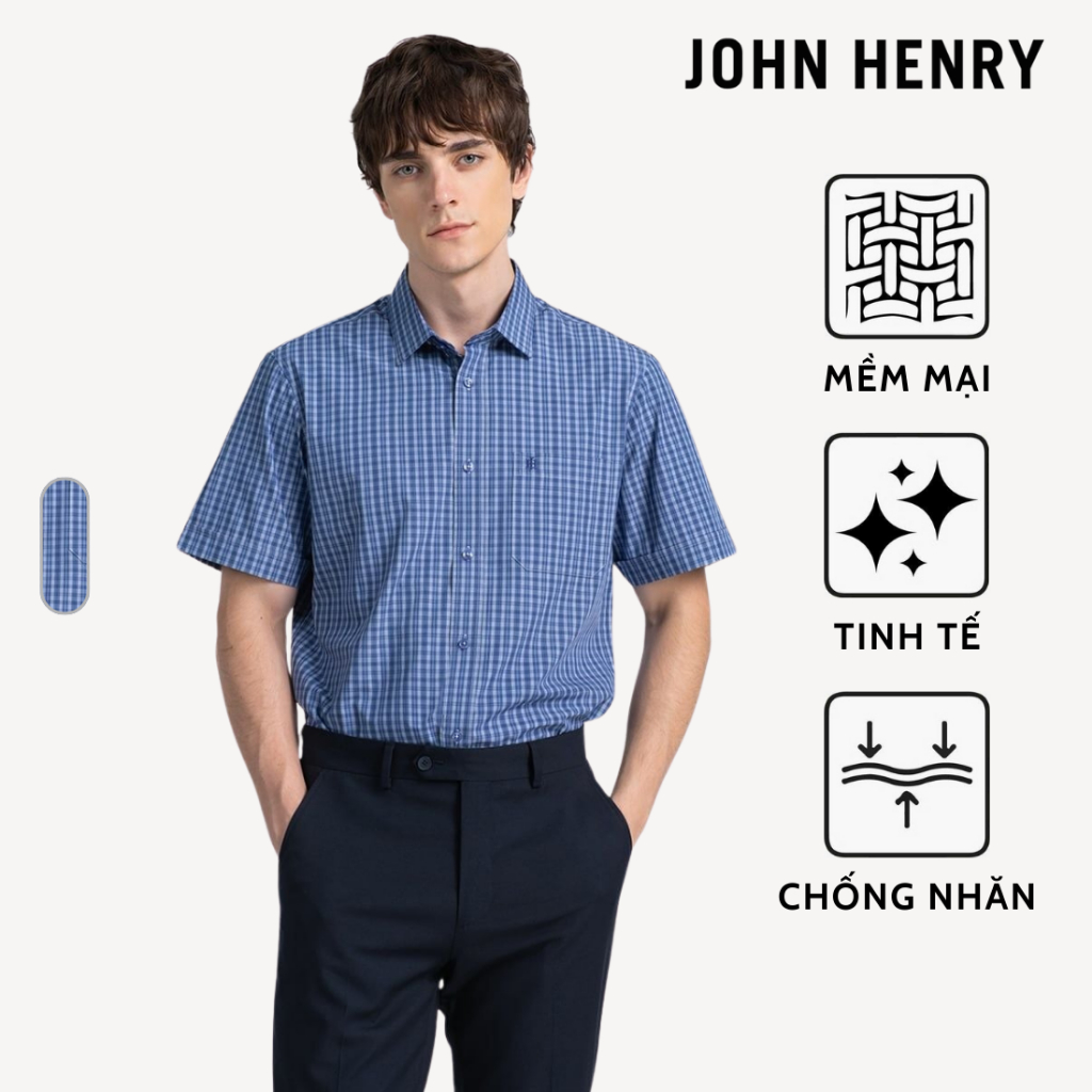 เสื้อเชิ้ตสํานักงานแขนสั้นผู้ชาย WS25FH91T-SDBB - JOHN HENRY Shop