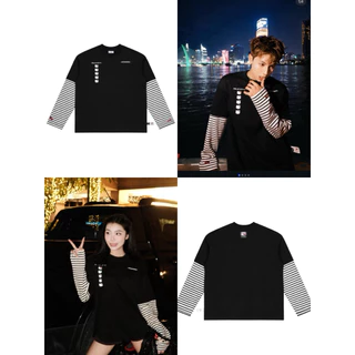 เสื้อ Hello Kitty / Double Long Sleeve Oversize สีดําแขนลายทาง (ห่อป้ายใหม่)