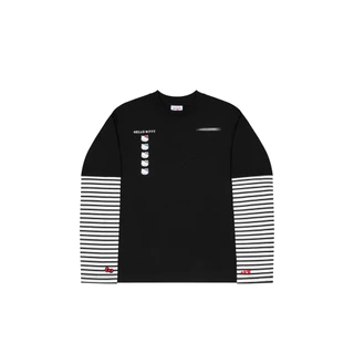 เสื้อ Hello Kitty / Double Long Sleeve Oversize สีดําแขนลายทาง (ห่อป้ายใหม่)
