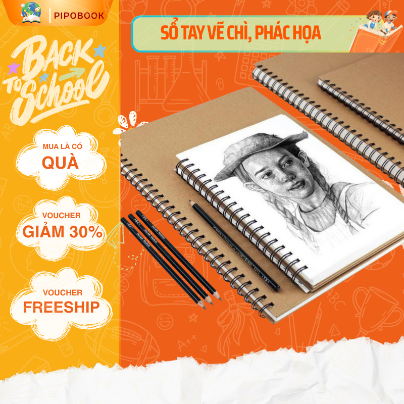 XO Sketchbook - สมุดสเก็ตช์ภาพแบบสปริง A6, A5, A4, ปกkarft, กระดาษ 100 แกรม