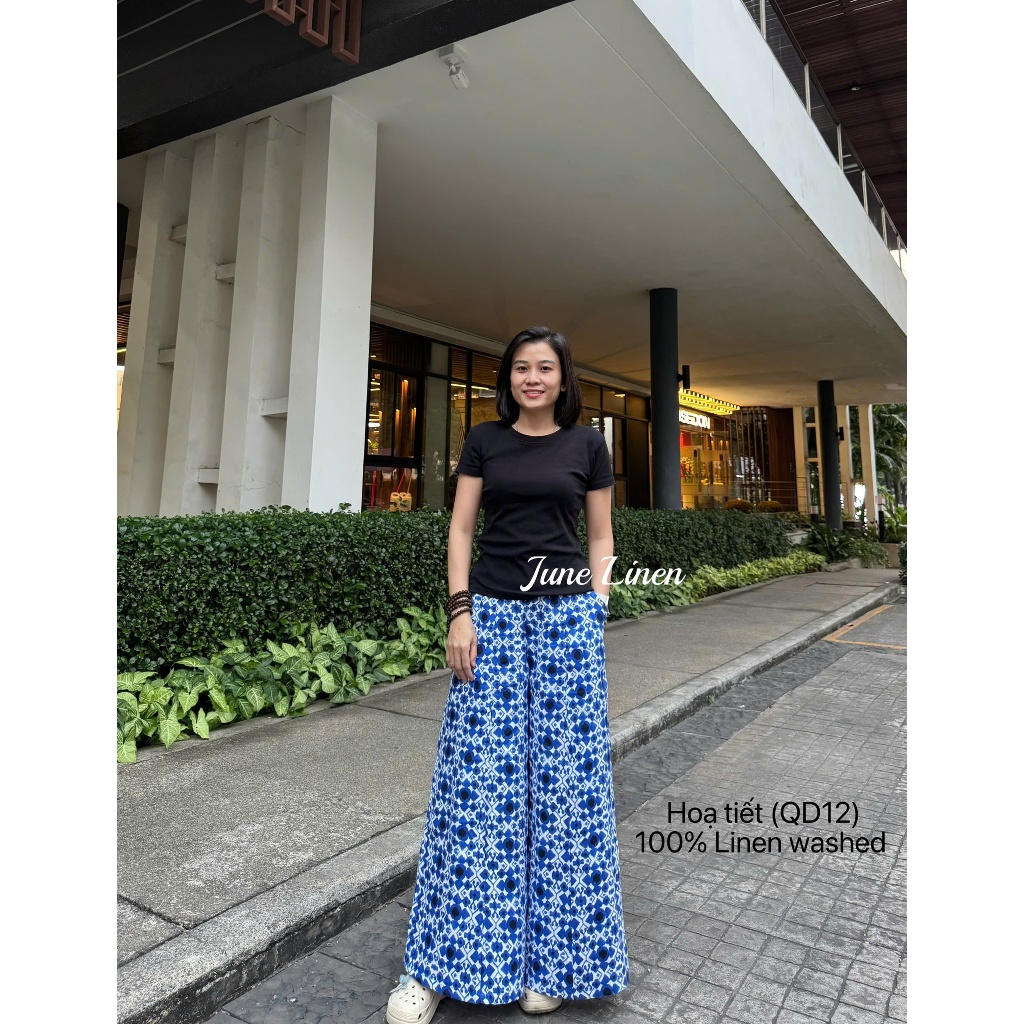 กางเกงขาม้า 8 ชิ้น 46 ซม. ล้างผ้าลินิน หลังกึ่งยางยืด JUNE LINEN QD12