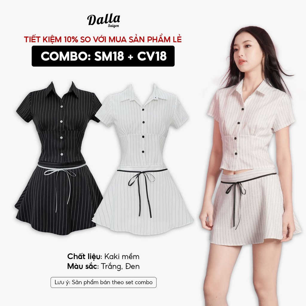 เสื้อเชิ้ตและกระโปรงลายทาง DALLA Combo (SM18+CV18) Azrael Set