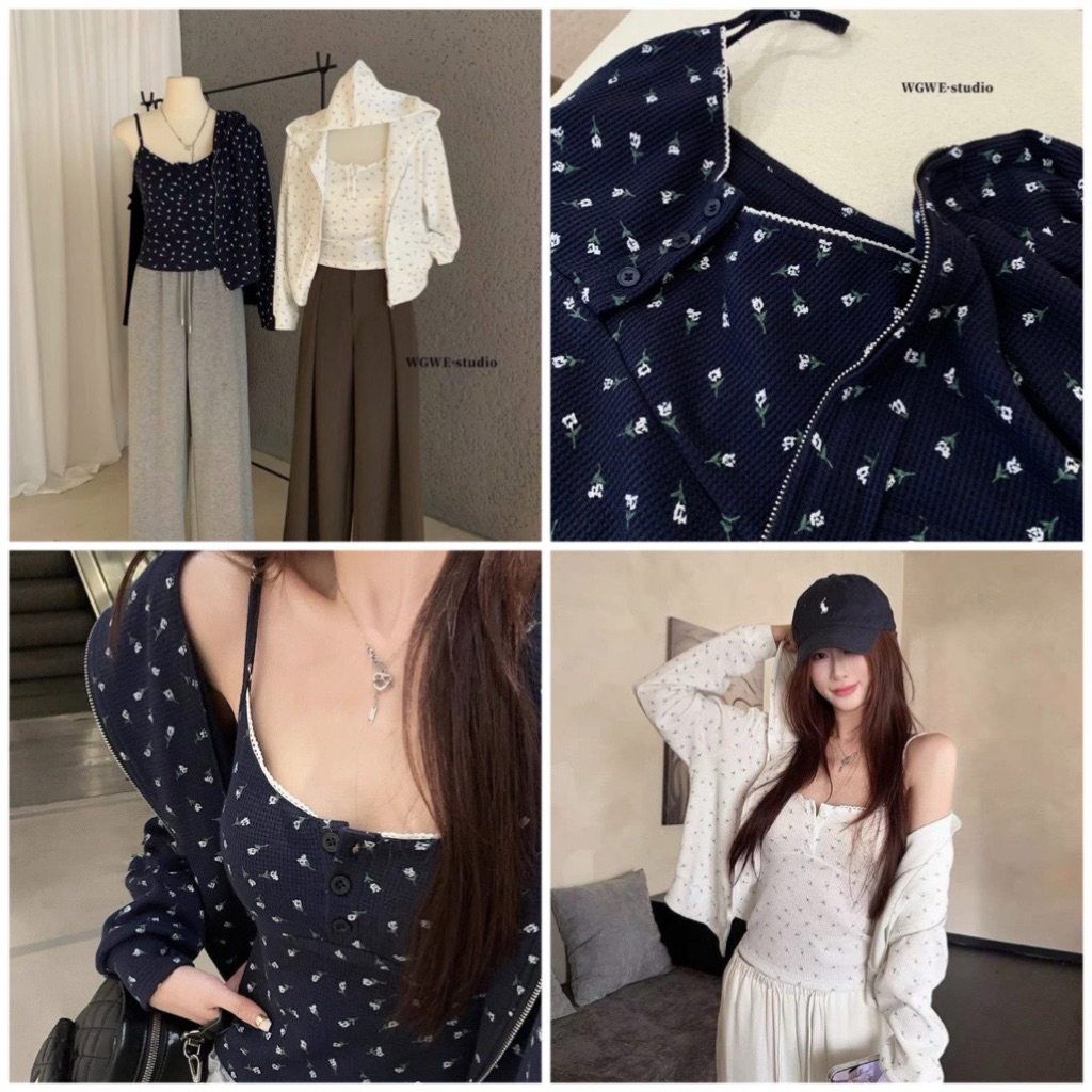 ว้าว 7845 เสื้อ+แจ็คเก็ต2ชิ้น ชุดเซ็ทลายดอก
