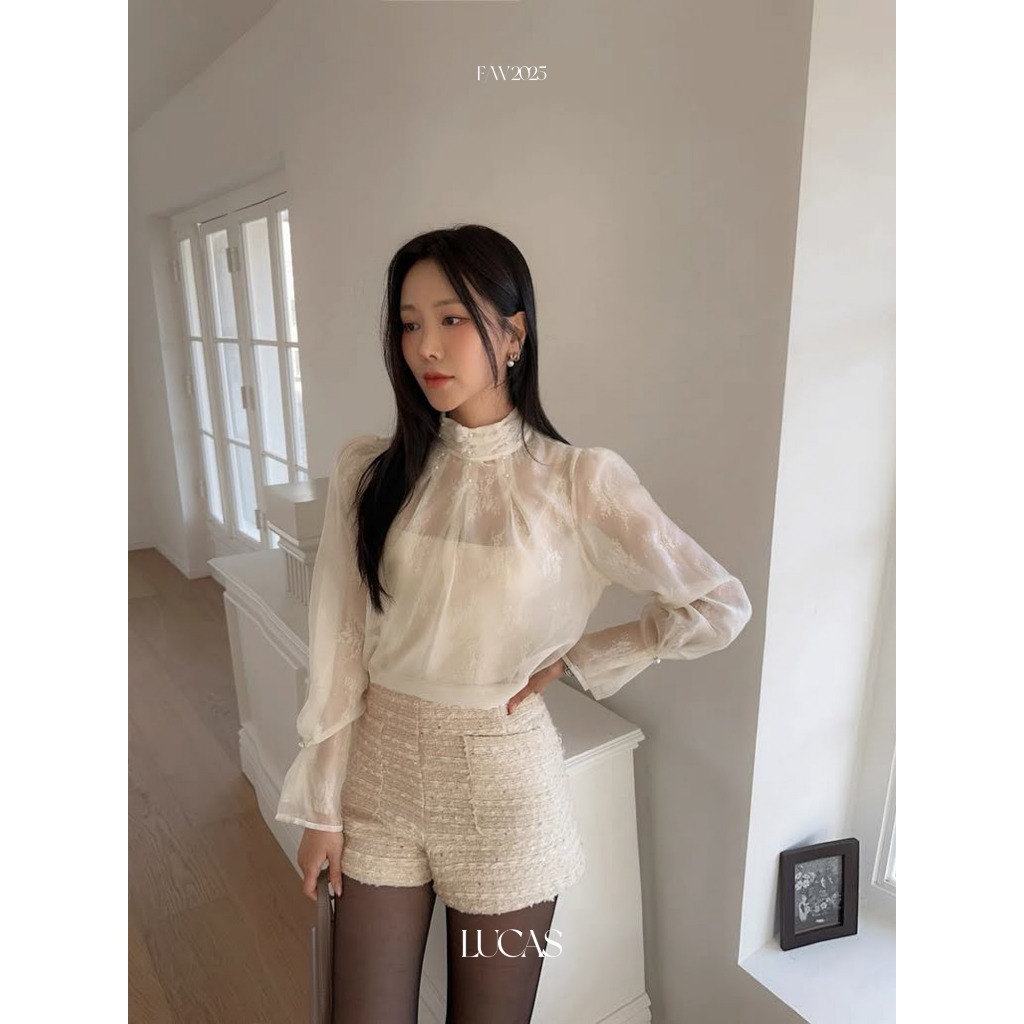 Lucas - AMT เสื้อคอปกลูกไม้แขนมุก