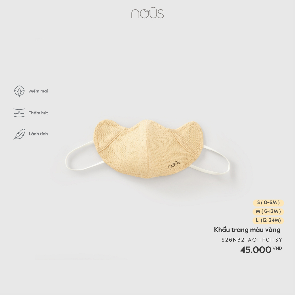 WIDE FORM - อุปกรณ์เสริมหน้ากากเด็ก Nous หน้ากากผ้าต้านเชื้อแบคทีเรียนุ่มและเบาสําหรับทารกอายุ 2 ปี 