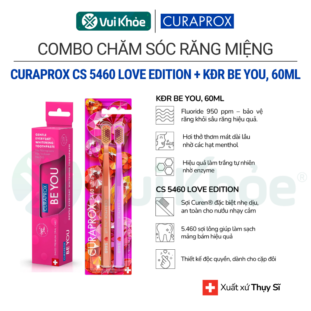 CURAPROX COMBO | ยาสีฟัน Be You 60 มล. และชุดแปรงสีฟัน 2 ชิ้น CS 5460 Love Edition