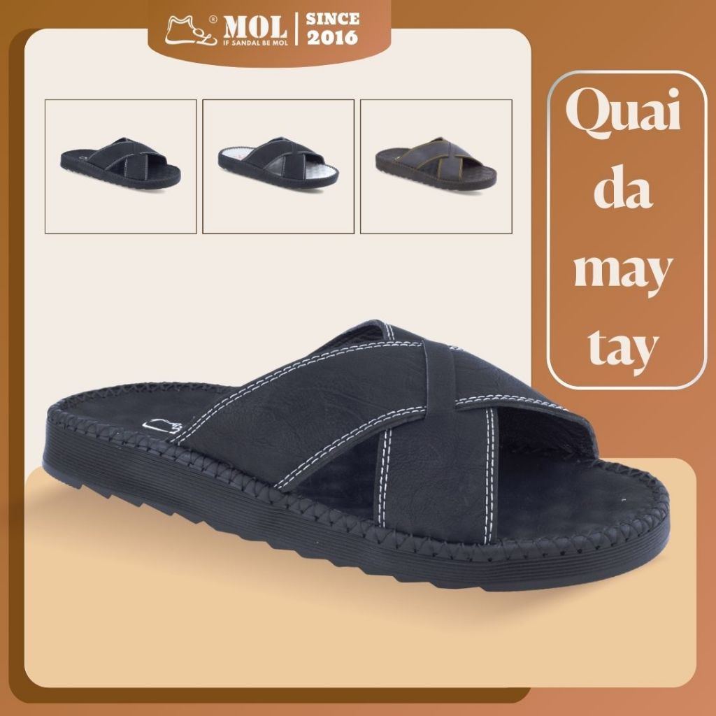 MOL HD4 รองเท้าแตะ Handmade TPR Sole 2 Cross Straps แฟชั่น Streetwear รองเท้าแตะชายหาดสําหรับผู้ชายแ