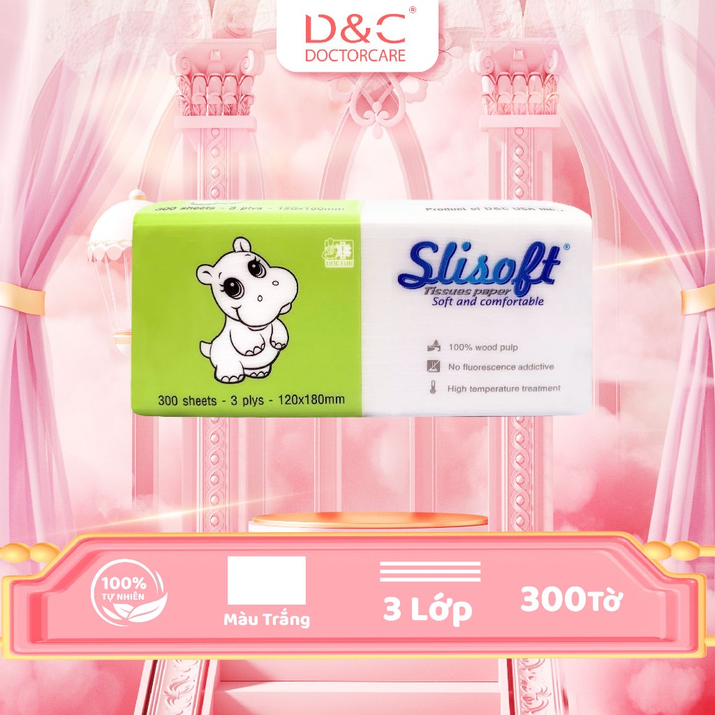 ทิชชู่ขาวธรรมชาติ Slisoft ไร้สารฟอกขาว เป็นมิตรกับสิ่งแวดล้อม แพ็ค 3 ชั้น 300 แผ่น Doctor Care HN St