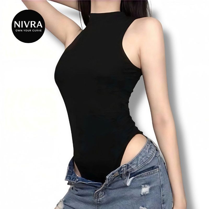 NIVRA บอดี้สูทคอปก 3 นิ้วเซ็กซี่เซ็กซี่เข้ารูปจั๊มสูทหนา Ribbed - BBS044