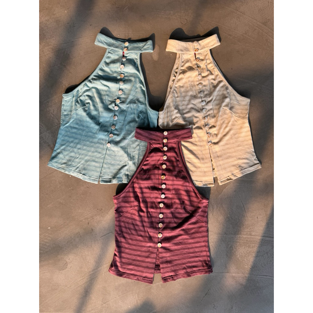 ERRORIST Striped Button Halter - เสื้อเชิ้ตคอสูง Mother of pearl