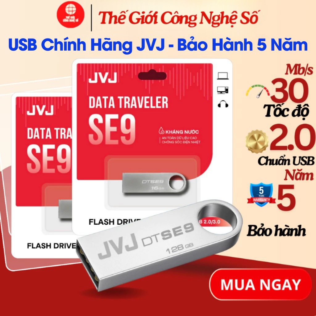 USB 64GB, 32GB, 16GB, 8GB, 4GB, JVJ SE9- USB กันน้ํา, กันกระแทก 2.0 upto speed 100MB/s อุปกรณ์จัดเก็