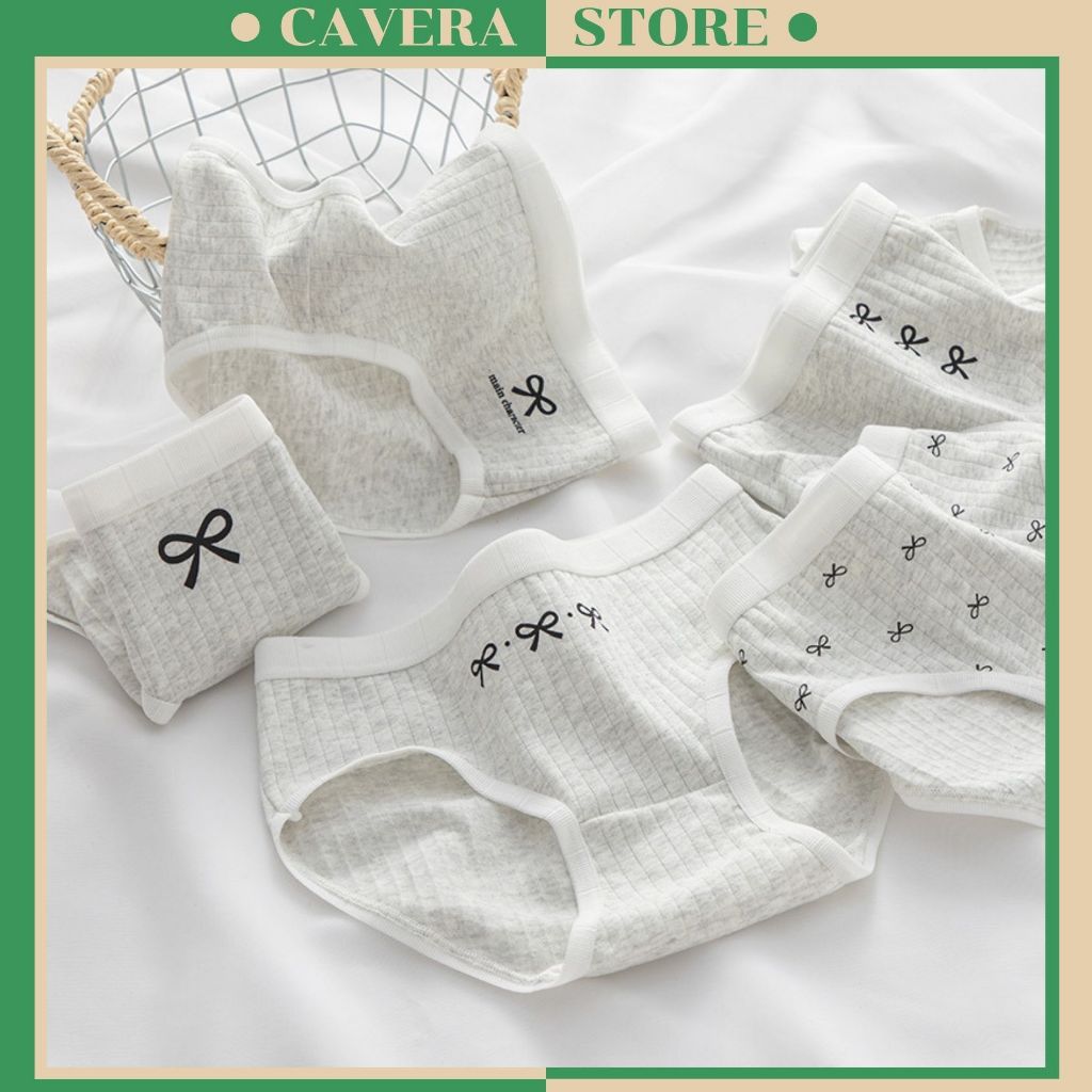 กางเกงชั้นในสตรีผ้าฝ้ายลายโบว์สวย ถุงน่องชายยืดหยุ่นนุ่มและเท่ CAVERA L.1108