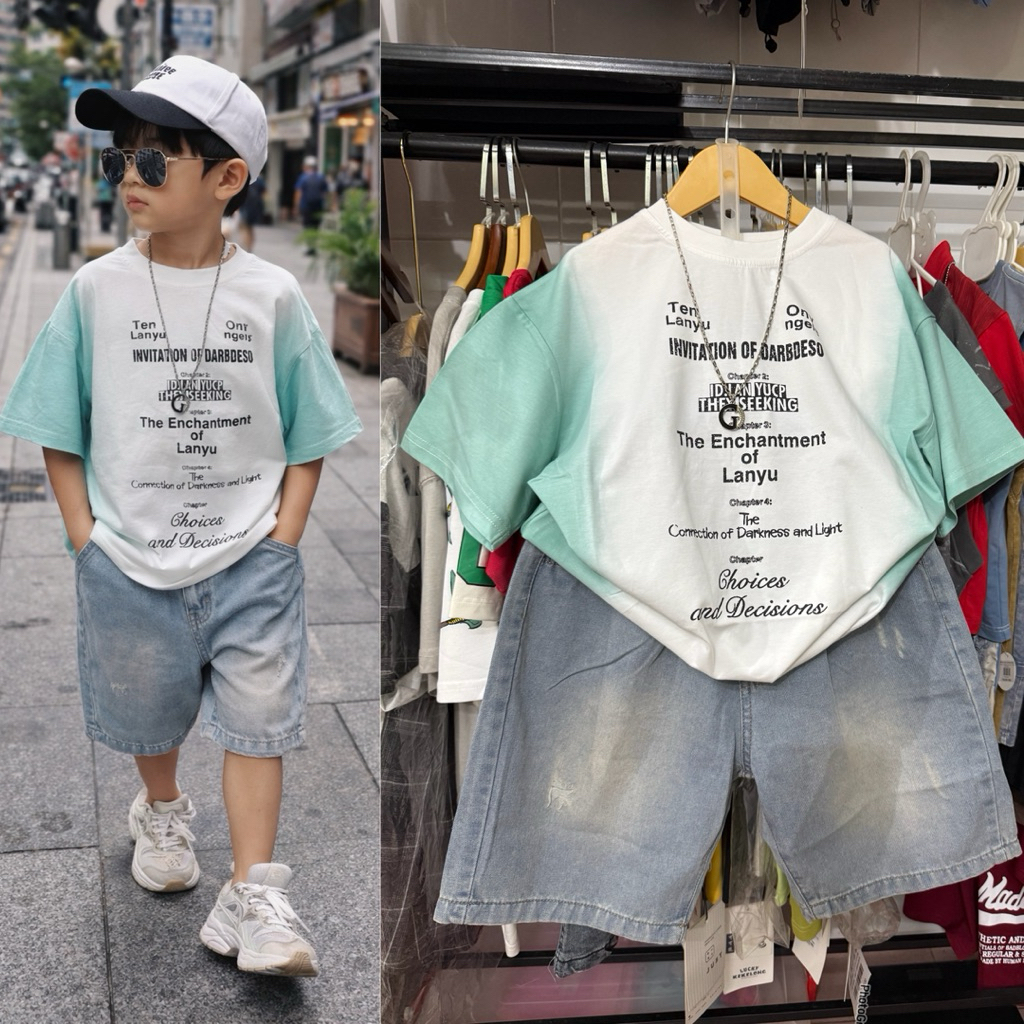 T-shirt Set พร้อมสร้อยคอยีน นําเข้าจาก QCC นุ่ม คุณภาพสวย