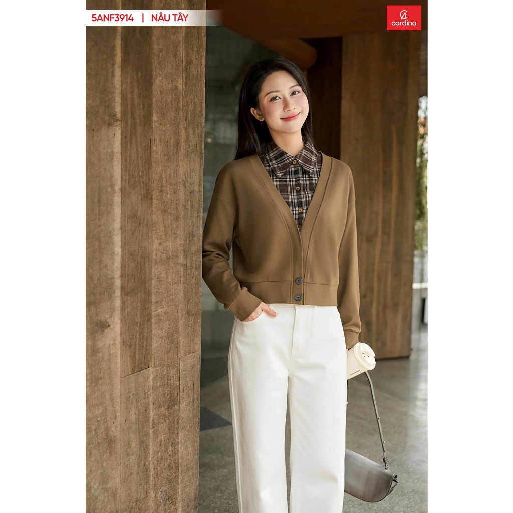 เสื้อสเวตเตอร์แขนยาวผู้หญิง Cardina คอปกคาร์ดิแกนเทียม 5ANF39