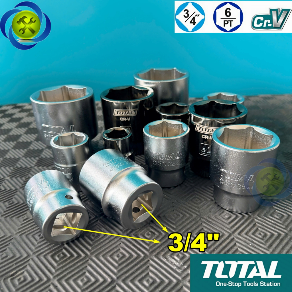 (Odd Size) 3/4 Short Socket Total THHAST34 Cr-V Steel 50BV30 (ขนาดตั้งแต่ 19-55mm)