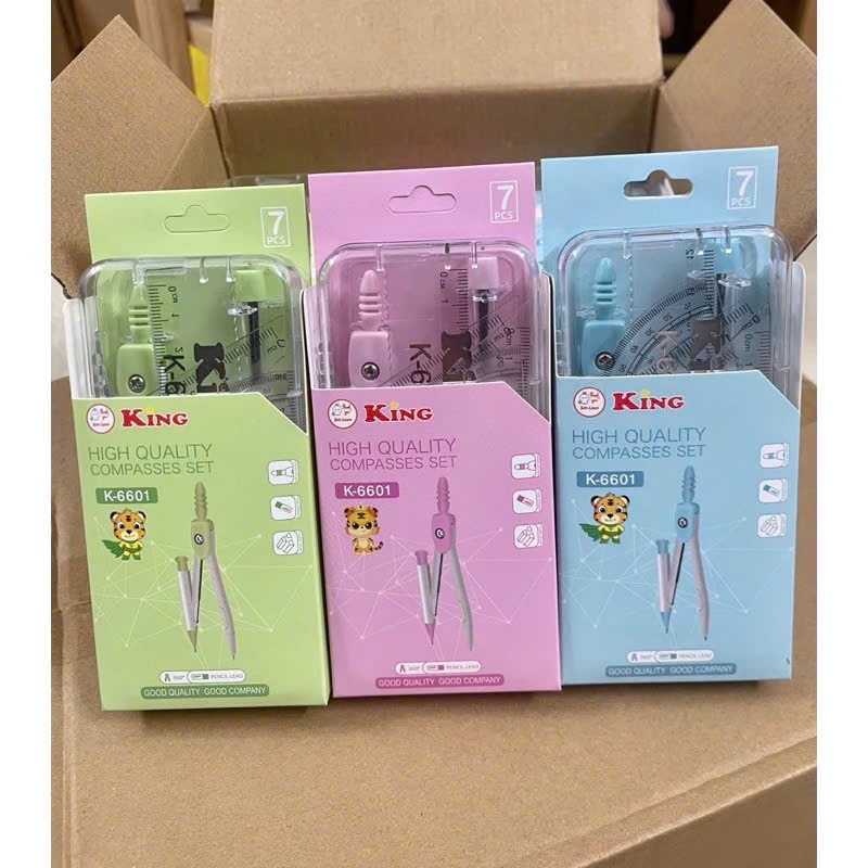 COMPA SET - 7-PIECE SCHOOL TOOLS K-6601, CODE 6601 3 สี เขียว, ชมพู, น้ําเงิน