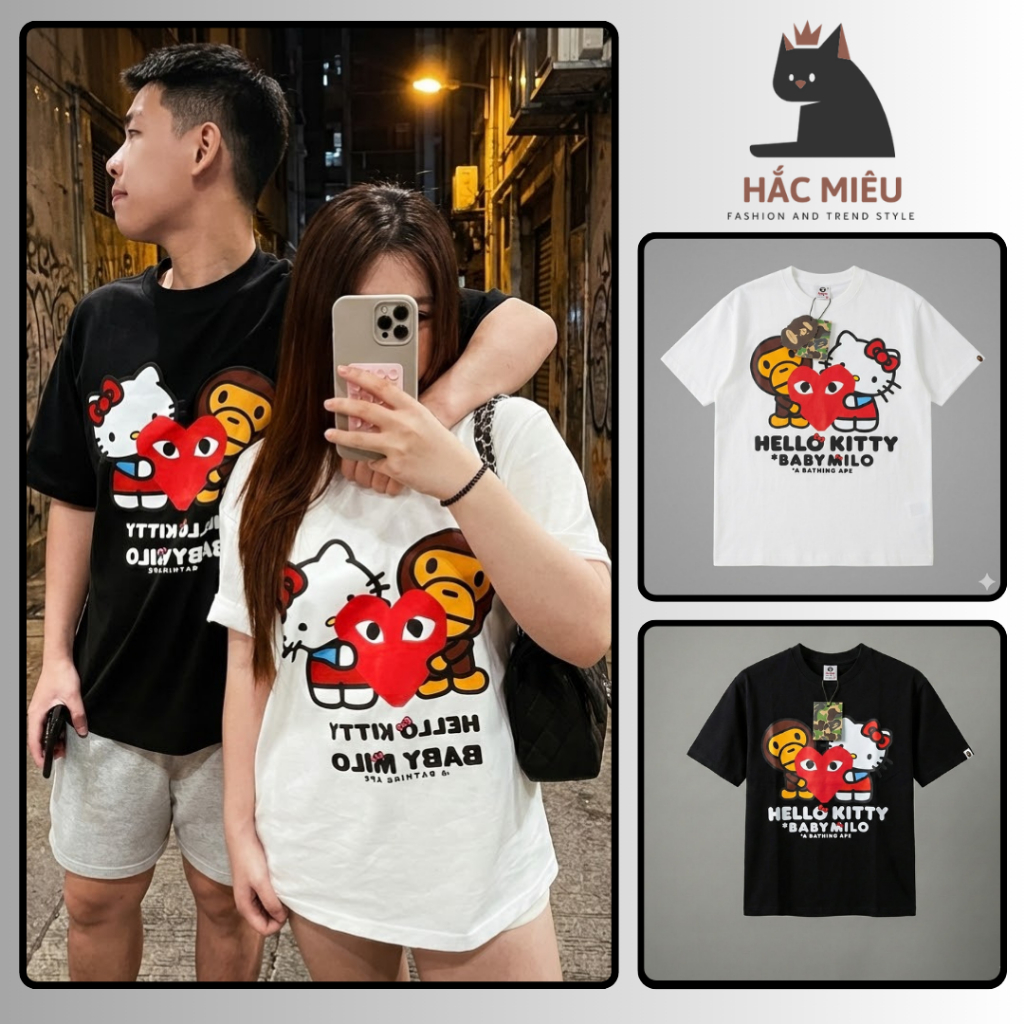 Bape Hello Kitty เสื้อยืด Unisex พิมพ์ลายใหญ่ แบบหลวมๆ ปกปิดพุงเบียร์ กะทัดรัดมาก