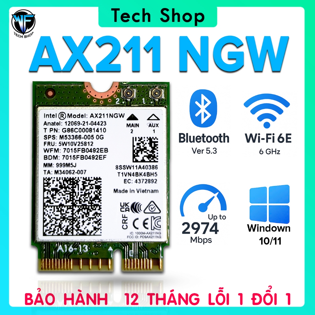 การ์ด WIFI AX211 NGW_NV_VN CNVIO2 บลูทูธ 5.3, Wi-Fi 6E GHz ของแท้