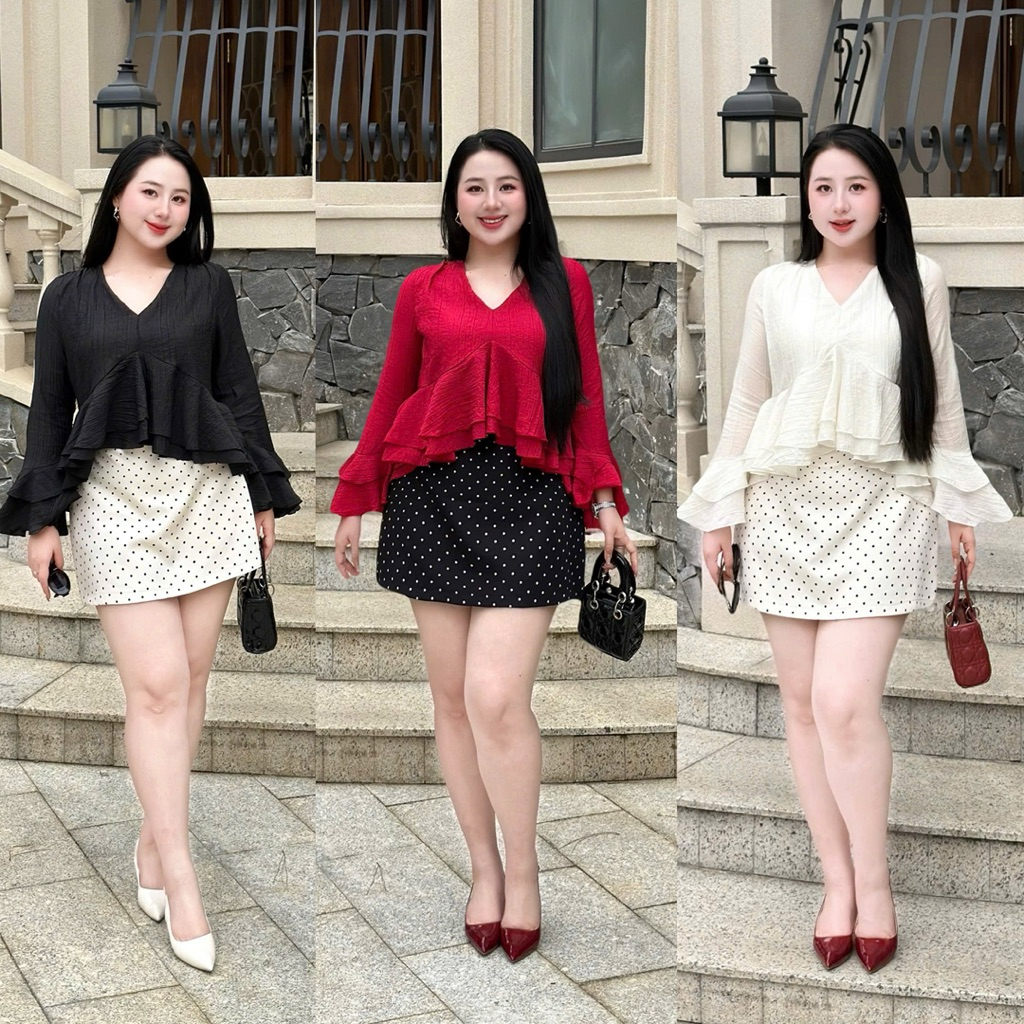 น่ารักขนาดใหญ่ 50-90KG ชุด คอนซีลเลอร์ Peplum Form สําหรับทํางาน ปาร์ตี้ ออกไปข้างนอก - S123- U Xinh