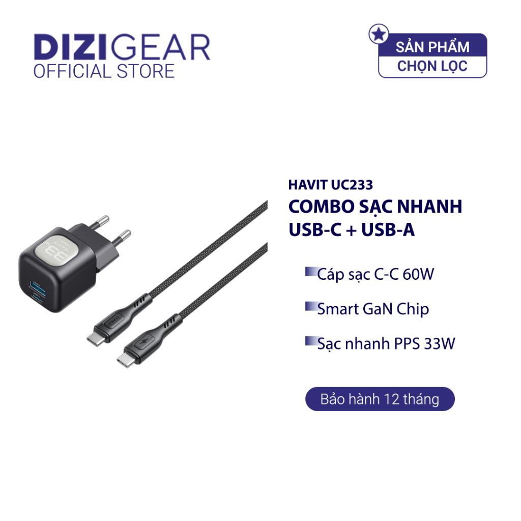Combo Coc - HAVIT UC233 สายชาร์จเร็ว, PD Fast Charging 30W + USB-A 30W, CC PD Cable 60W -