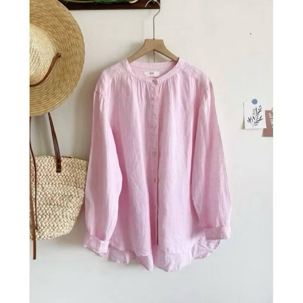 JUMI_เสื้อเชิ้ตคอเต่าออฟฟิศเรียบ วัสดุ [LENIN PREMIUM Wash] , [JD-61]