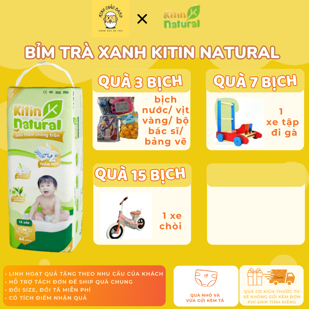 [HCM] Kitin Natural ผ้าอ้อม/ผ้าอ้อม/กางเกงชาเขียวสําหรับทารกตั้งแต่ 3-22กก. ป้องกันผื่นผ้าอ้อม ไซส์ 