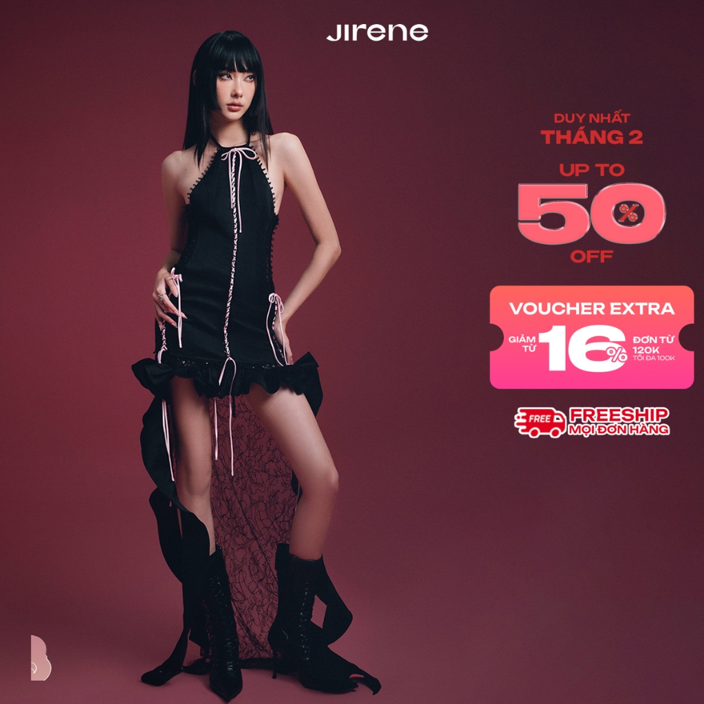 สูงสุด 70% + VC HOT || Jirene - BLACK THRONE DRESS ผ้าหนาคล้องคอ DRESS