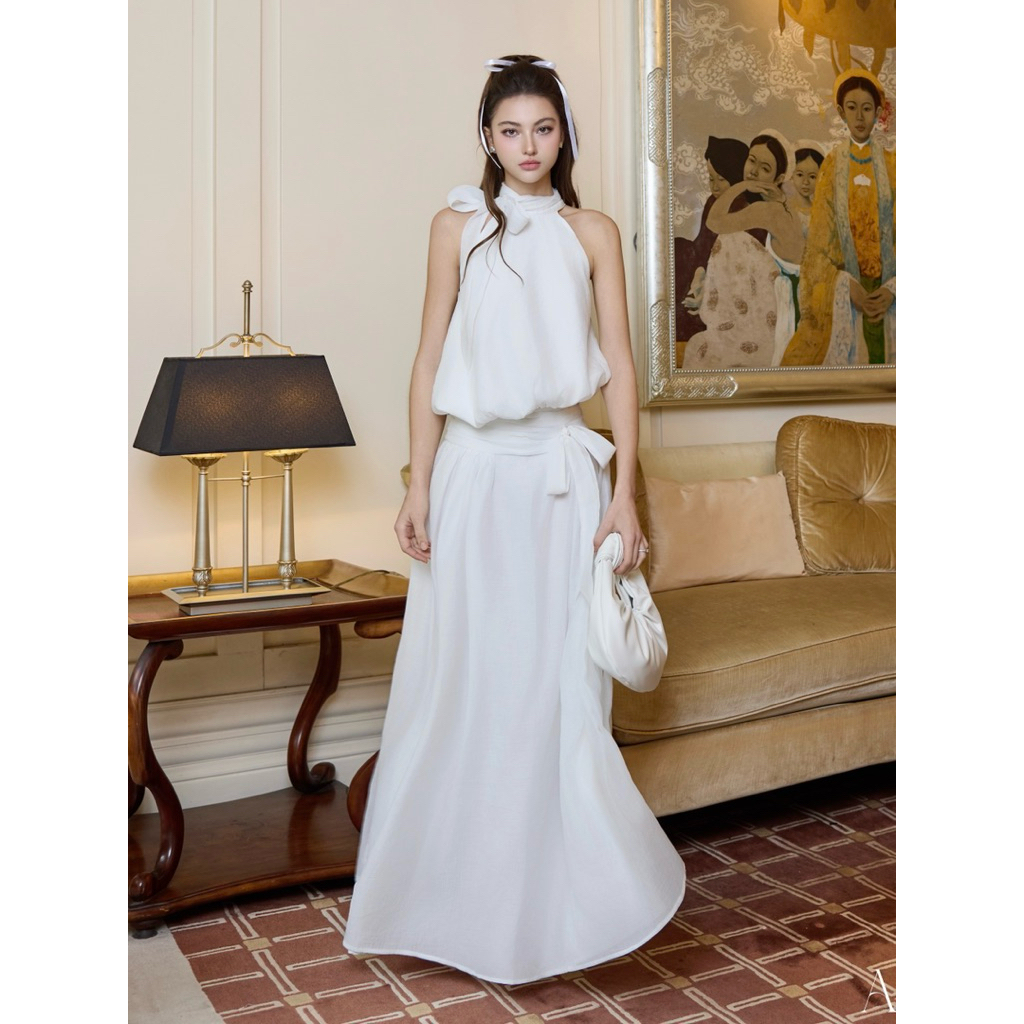 AMELIE - เดรสสายเดี่ยว crep สีขาว - Selena dressame487