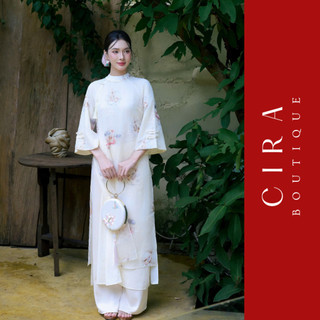 Cira Boutique Áo Dài Sen Ngư Cổ Tròn Form Suông Tay Lửng Phối Tua Rua Kèm Quần - Sang Trọng AD1505