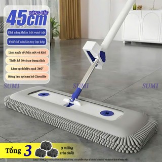 Cây Lau Nhà Tự Vắt SUMI 45CM Tiện Lợi, Cây Lau Nhà Siêu Sạch Thông Minh Xoay 360 Độ Thấm Hút Đa Năng