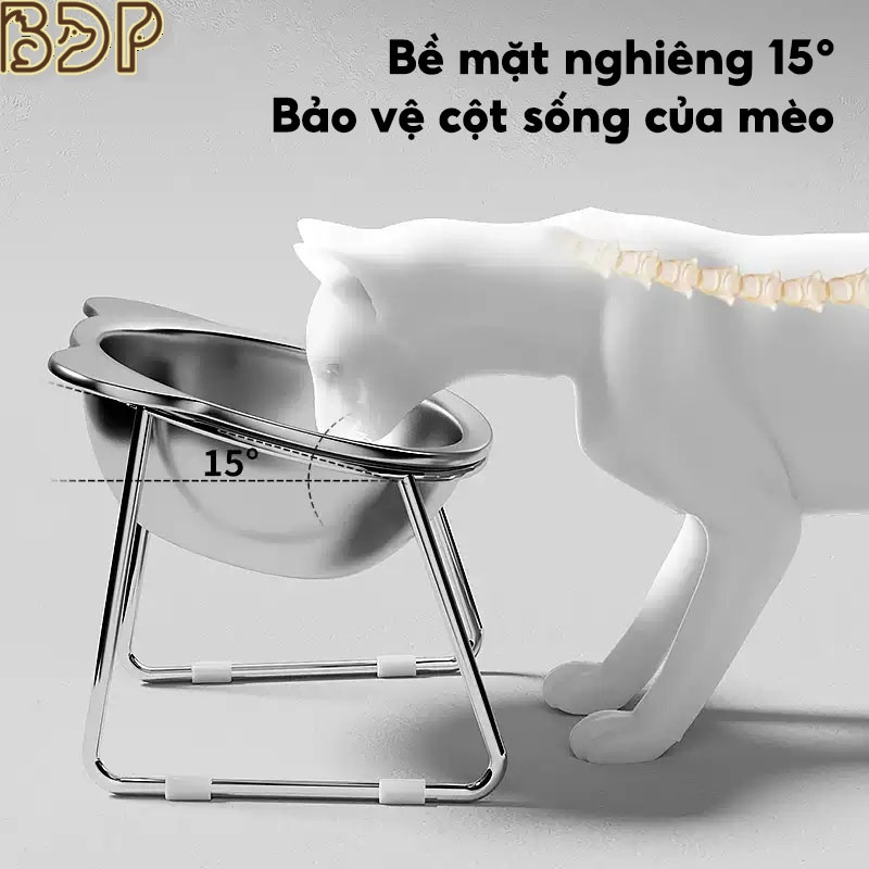 ชามอาหารแมว สแตนเลส ป้องกันกระดูกสันหลังส่วนคอ ทําความสะอาดง่าย MXP0103